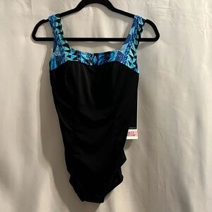 Swimsuit One Piece, by Roxanne, Blue & Black NWT, Womens size 12, 36D